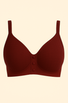 Elegant Maroon Full-Coverage Bra with Front Buttons | Everyday Comfort & Style