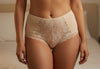 Elegant Beige High-Waist Lace Panty – Comfort Fit & Seamless Design