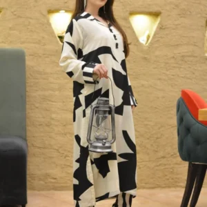 Soft Crepe Black & Ivory Printed Kurta Set